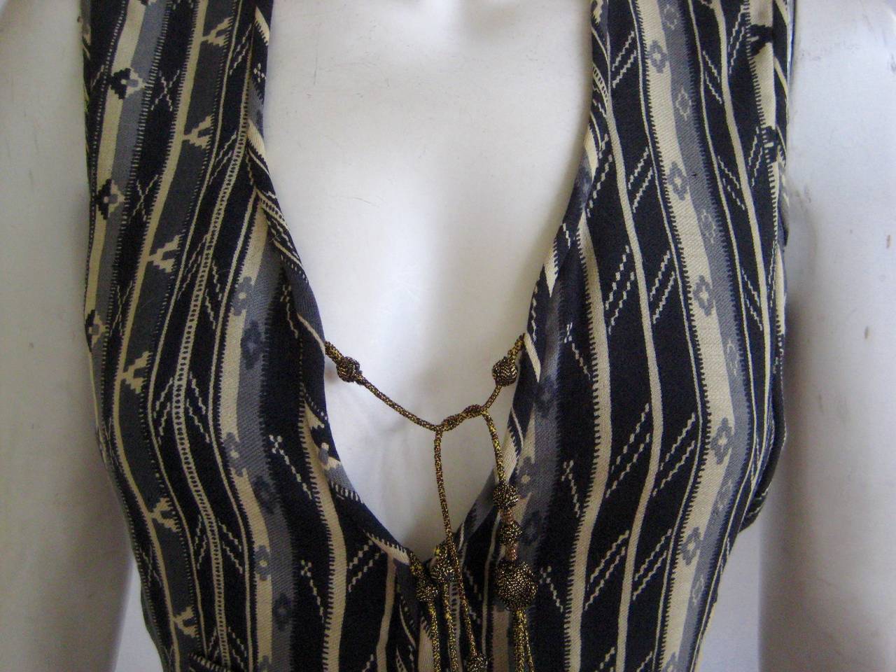 Women's 1970s Thea Porter Couture Ikat Wool Vest As Found For Sale