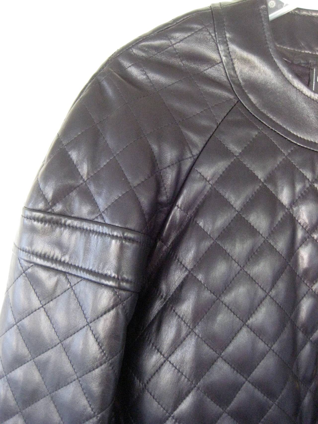 1990s Chanel Quilted Black Leather Bomber Jacket 1