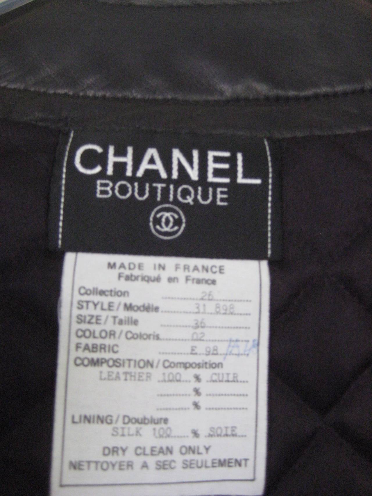 1990s Chanel Quilted Black Leather Bomber Jacket 2