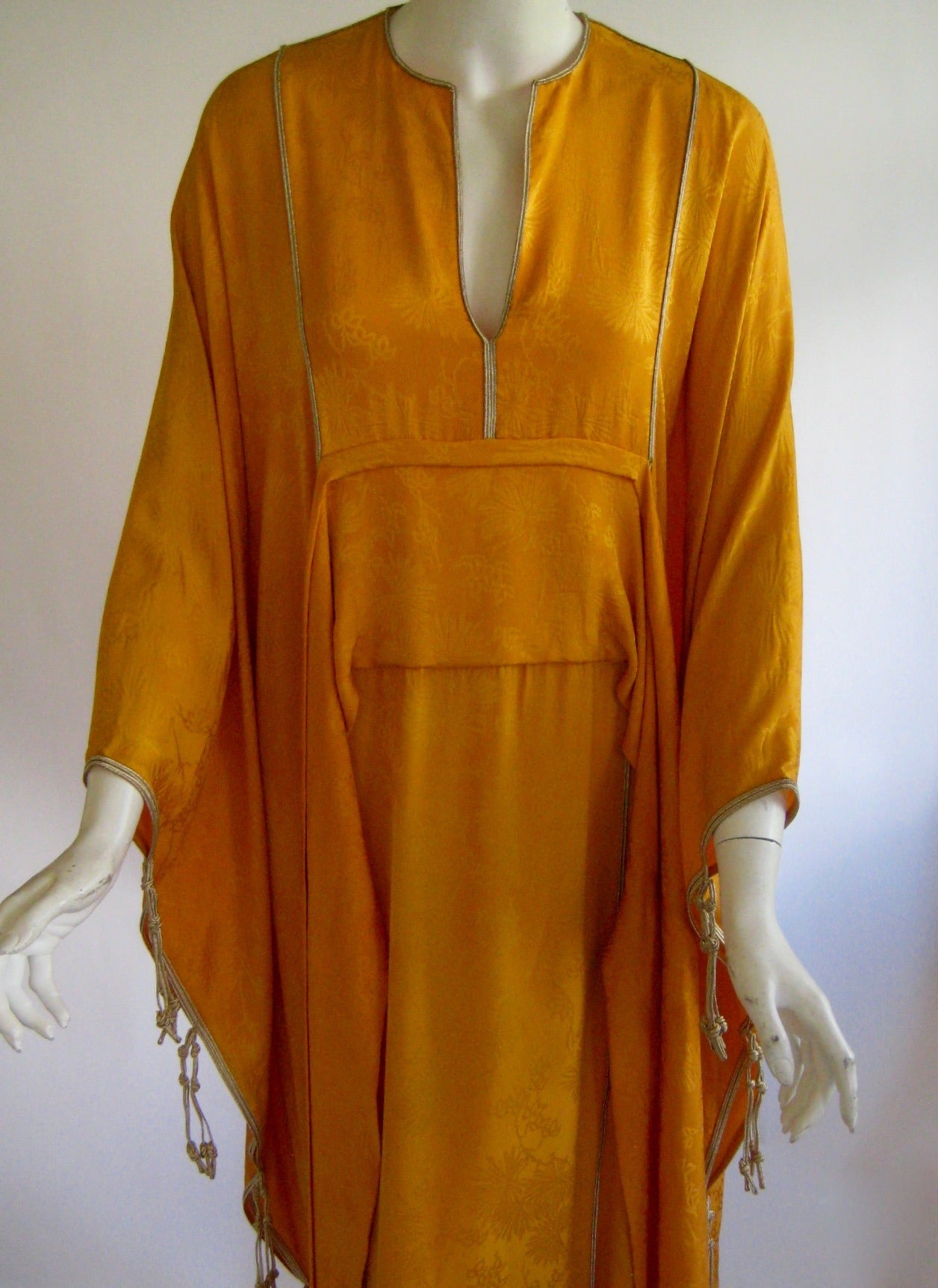 Women's 1970s Thea Porter Asian Influence Jacquard Silk Caftan