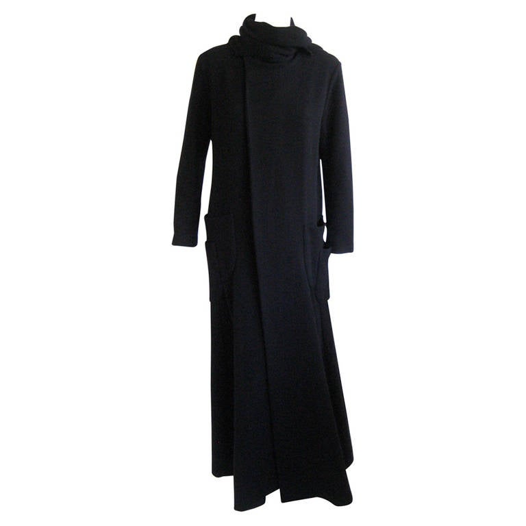 Yohji Yamamoto Maxi Coat with Attached  Scarf For Sale