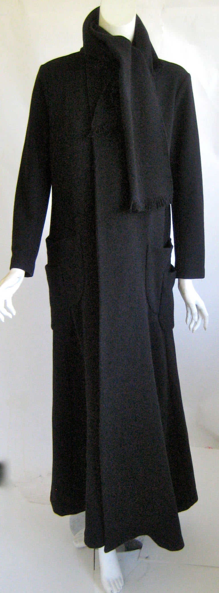 Yohji Yamamoto Maxi Coat with Attached  Scarf For Sale 2