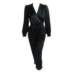 1980s Pierre Cardin Boutique Black Silk Jumpsuit