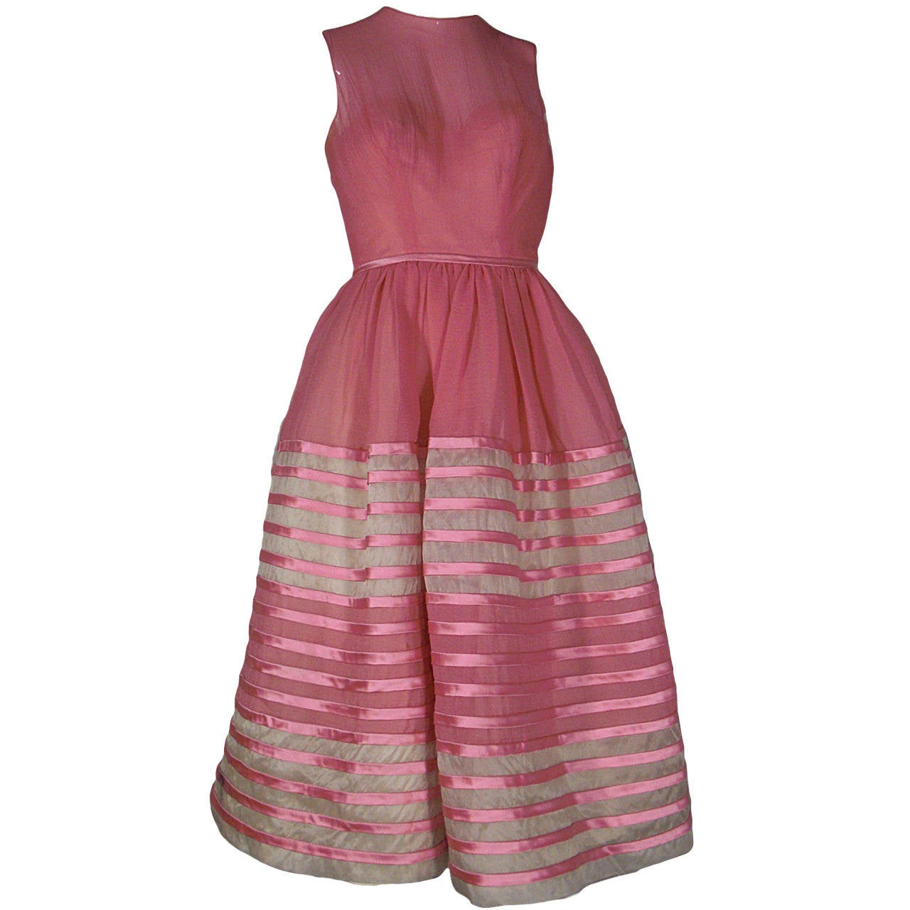 1960s Martha Pink Silk Organza over Tulle Cocktail Dress