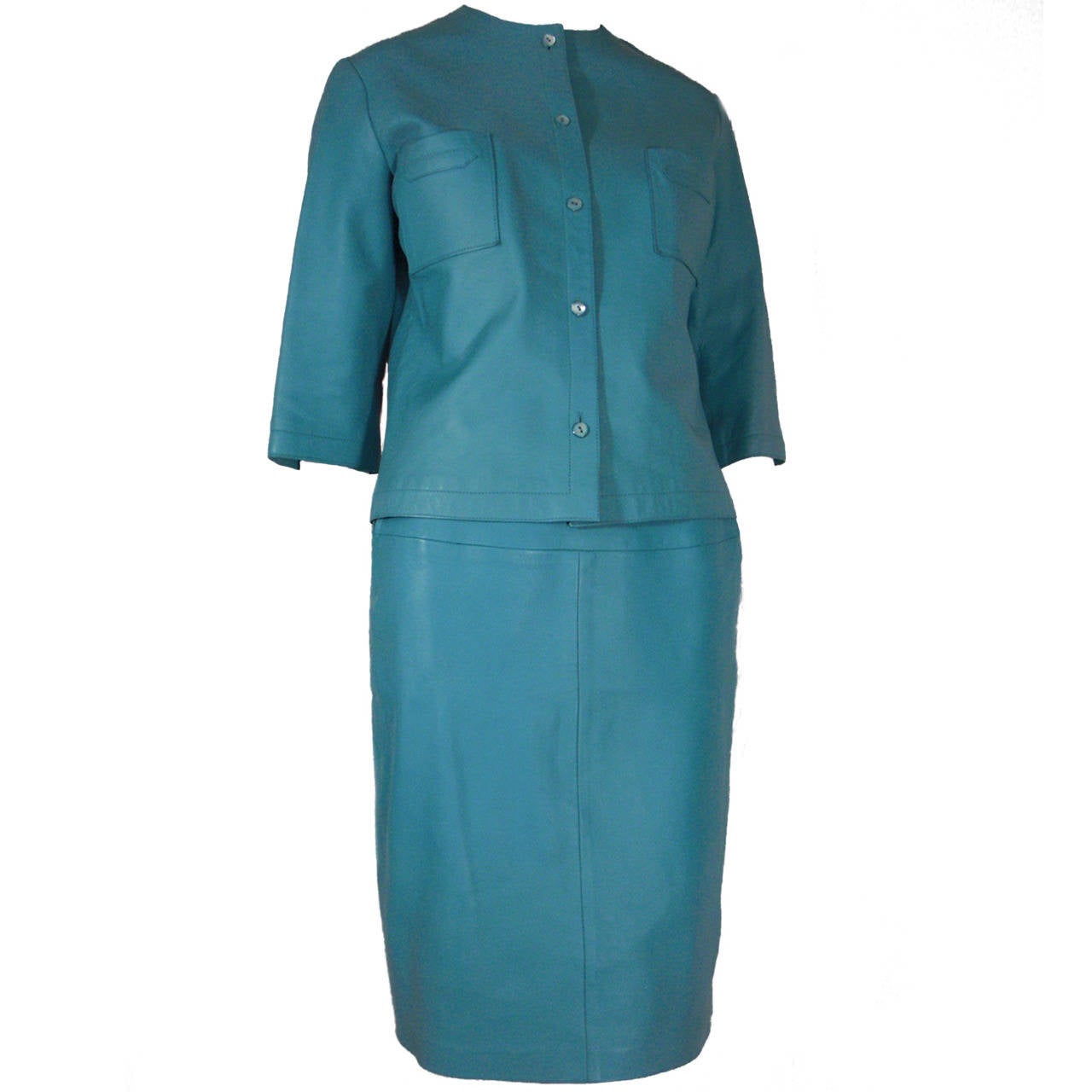 1960s Mc Douglas of Paris Turquoise Leather Suit