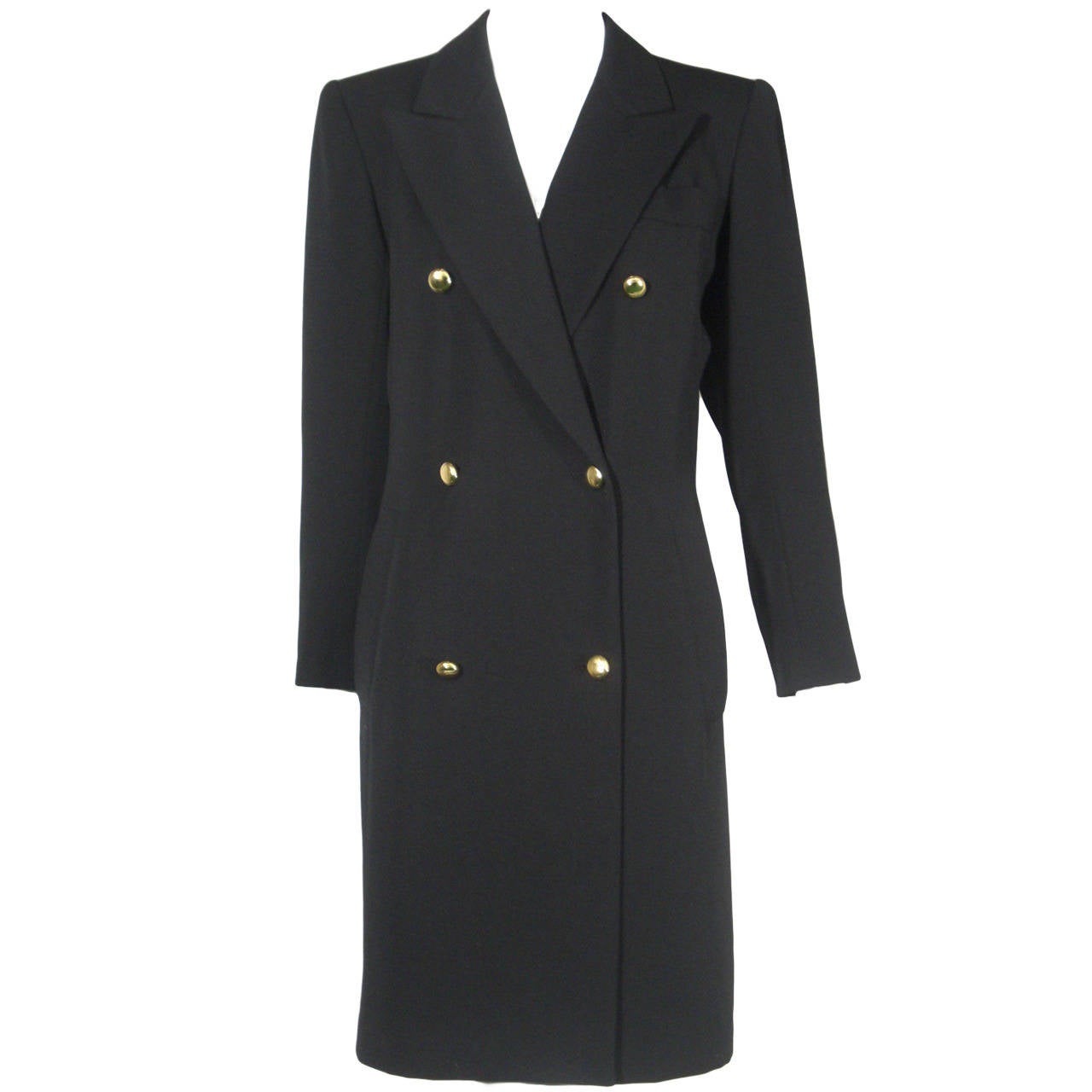 1980s Saint Laurent Rive Gauche Black Double Breasted Coat at 1stDibs