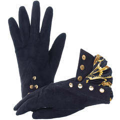 Hermes Black Suede and Plisse Silk Print Gloves. Hermes Black Suede and Plisse Silk Print Gloves.