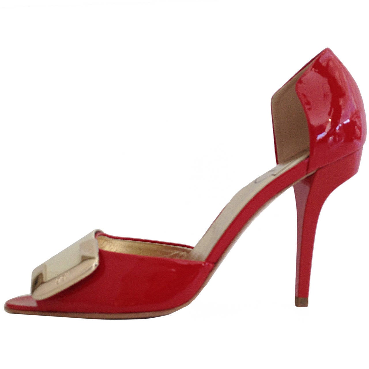 Roger Vivier Red and Cream Patent D'Orsay Heel