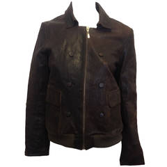 Chloe Dark Brown Leather Bomber Jacket