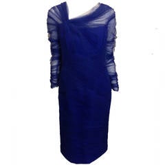 Monique Lhullier Navy Tulle Cocktail Dress