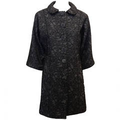 Andrew Gn Grey Wool Coat with Black Lace Overlay