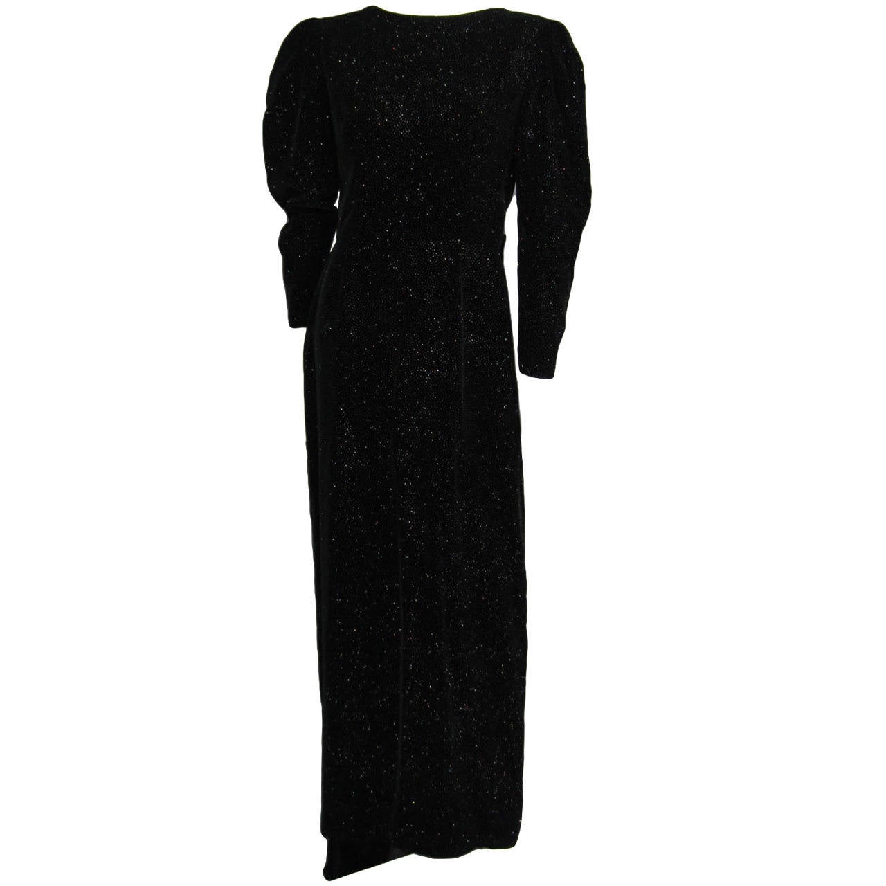 LANVIN Black Glitter Gown with Plunging Back and Bow Detail For Sale