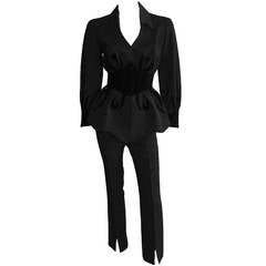 THIERRY MUGLER Black Pant Suit with Velvet Detailing