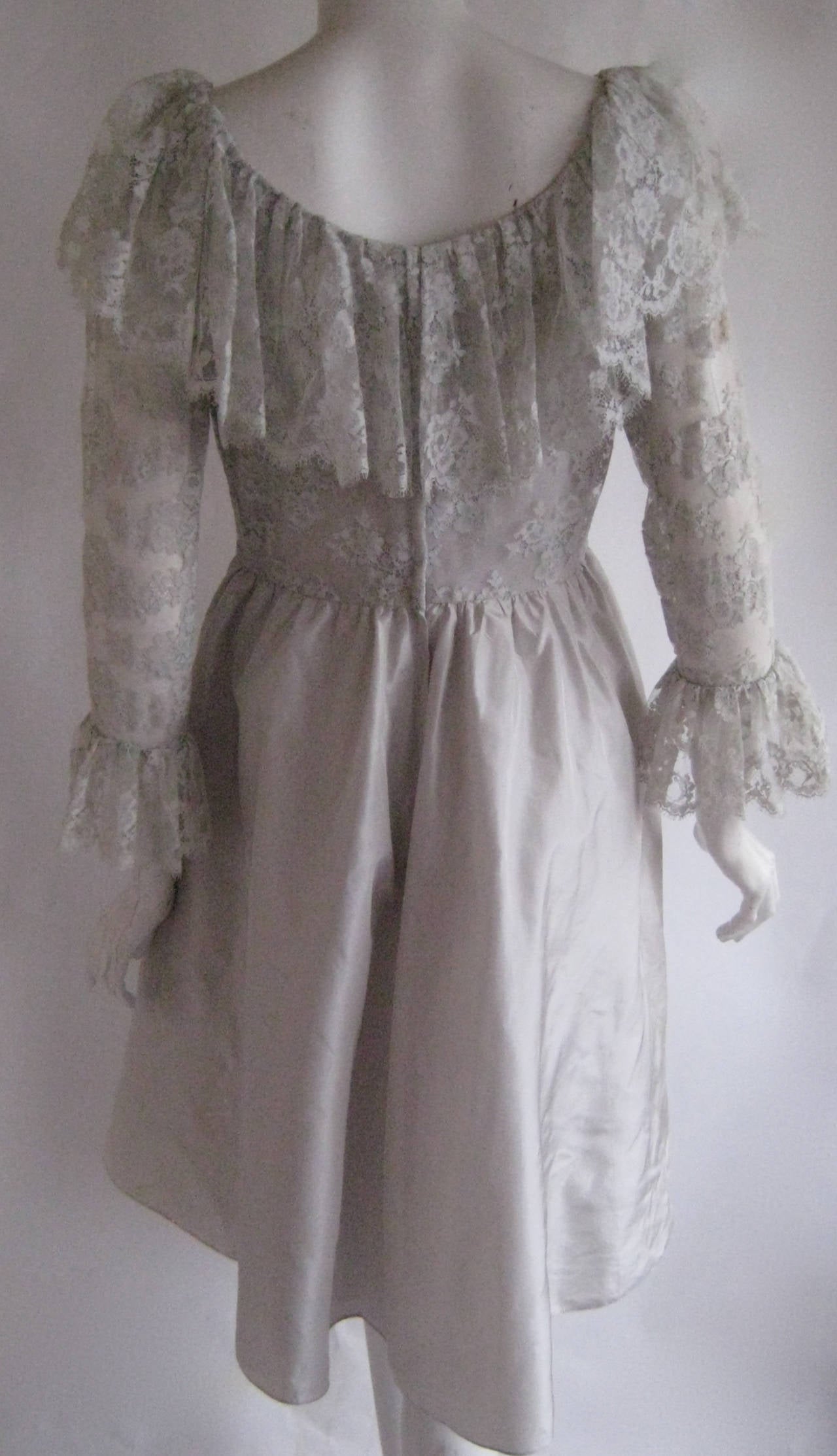 1960s Oscar De La Renta Pale Grey Silk Empire Dress For Sale 1
