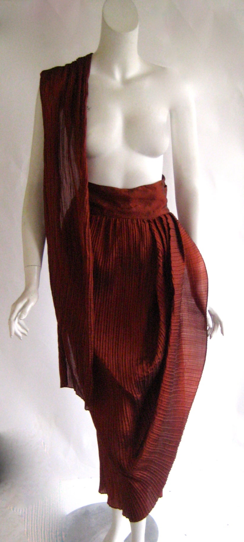1990s Romeo Gigli Pleated Silk Wrap Dress In Excellent Condition In Chicago, IL