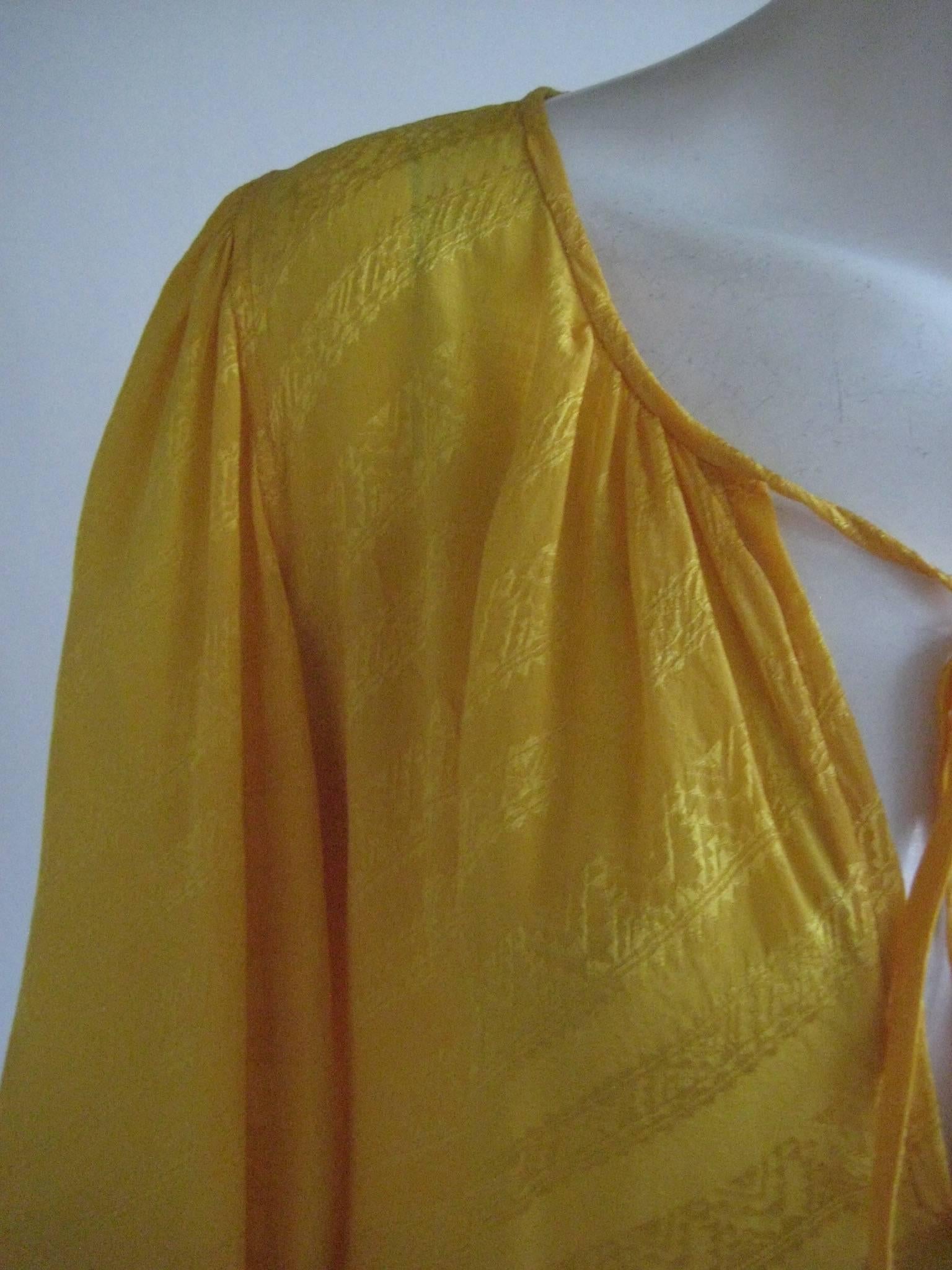 1970s Yves Saint Laurent Goldenrod Silk Peasant Blouse For Sale 1