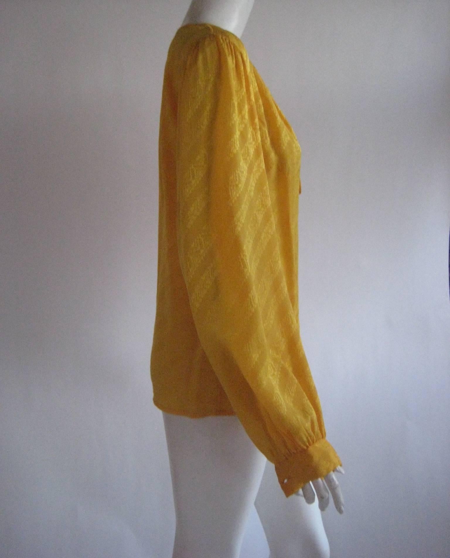 1970s Yves Saint Laurent Goldenrod Silk Peasant Blouse In Excellent Condition For Sale In Chicago, IL