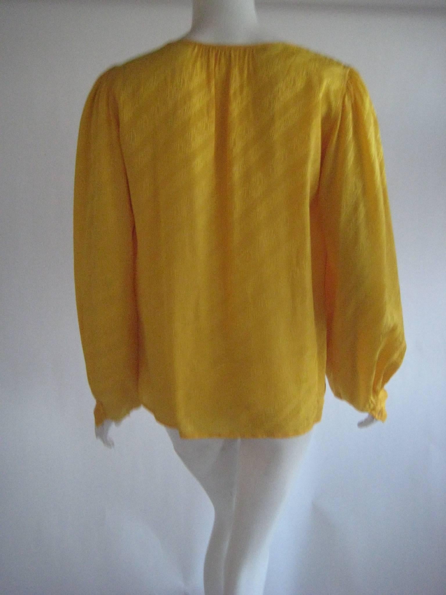 Women's 1970s Yves Saint Laurent Goldenrod Silk Peasant Blouse For Sale