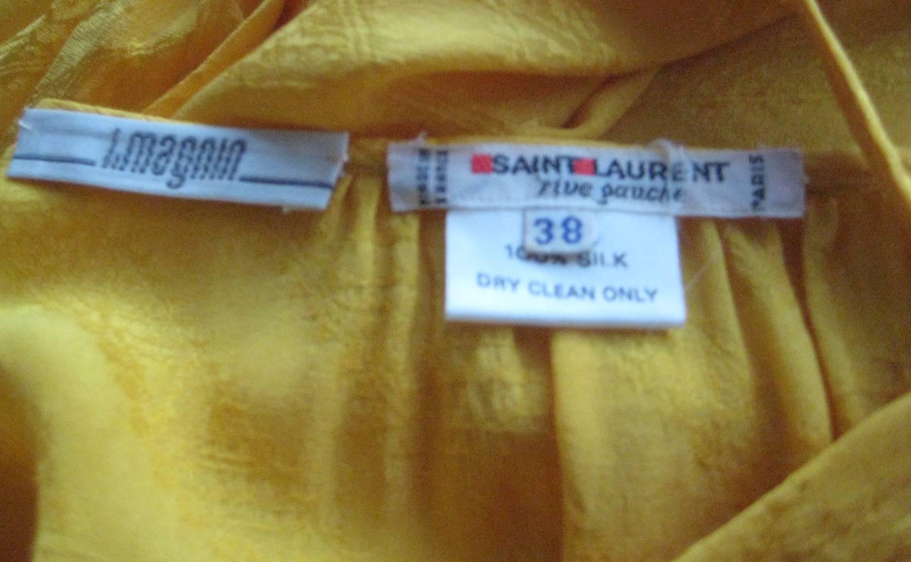 1970s Yves Saint Laurent Goldenrod Silk Peasant Blouse For Sale 3
