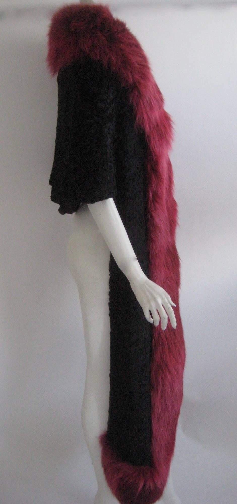 Vintage Broadtail Bolero Shrug with Pink Fox Trim In Excellent Condition In Chicago, IL