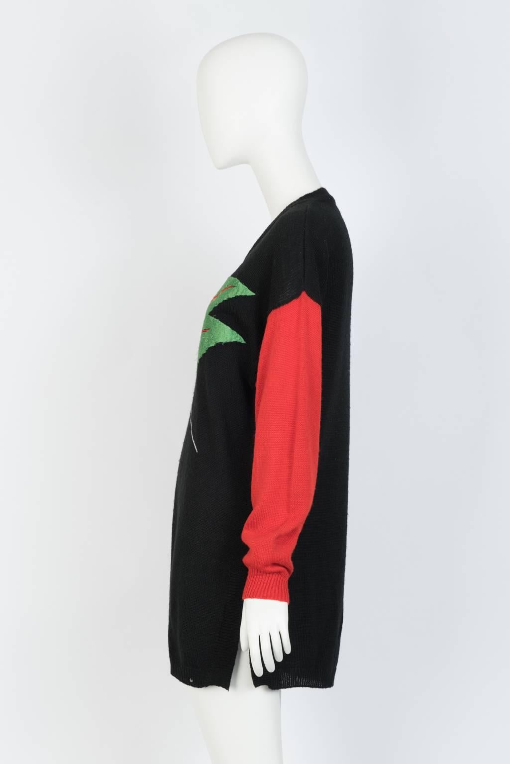 Black Kansai Yamamoto Embroidered Knit Tunic For Sale