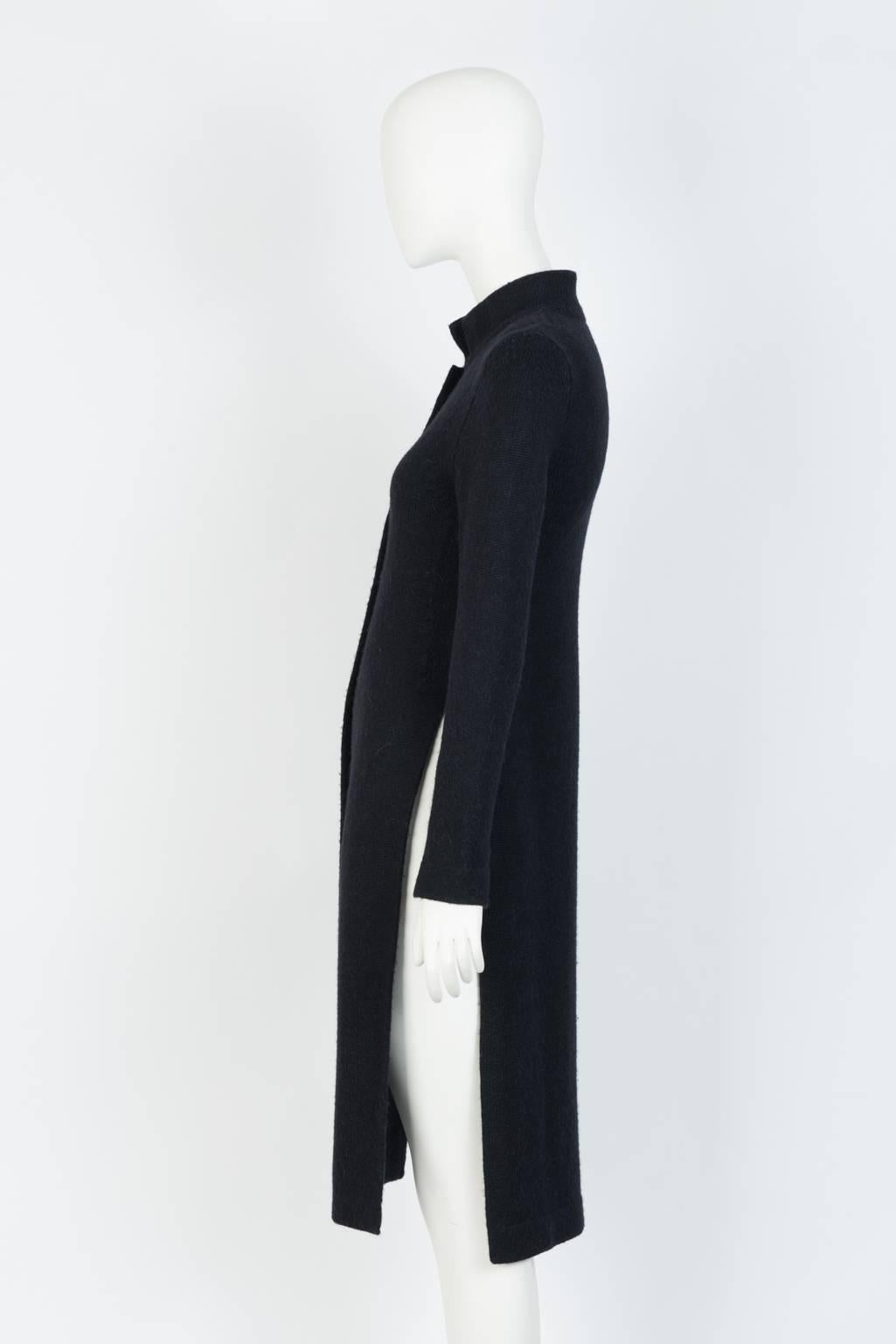 Black Ann Demeulemester Side Split Knit Tunic Coat For Sale