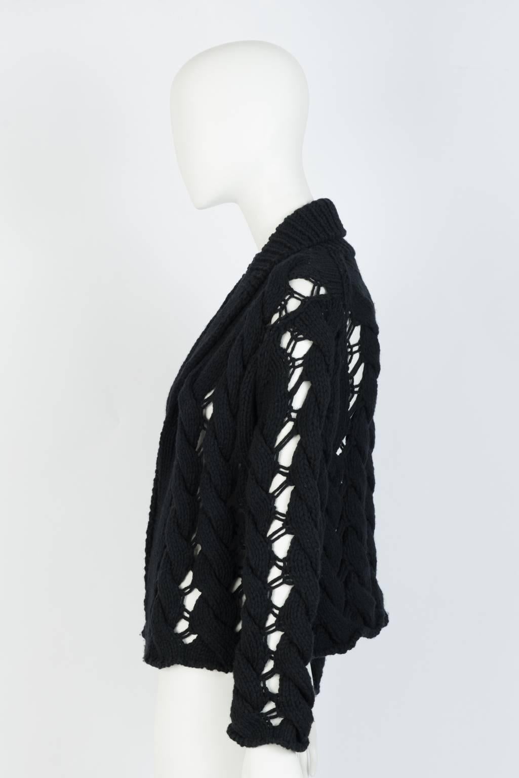 Black 2001 COMME des GARCONS Braided Navy Cardigan For Sale