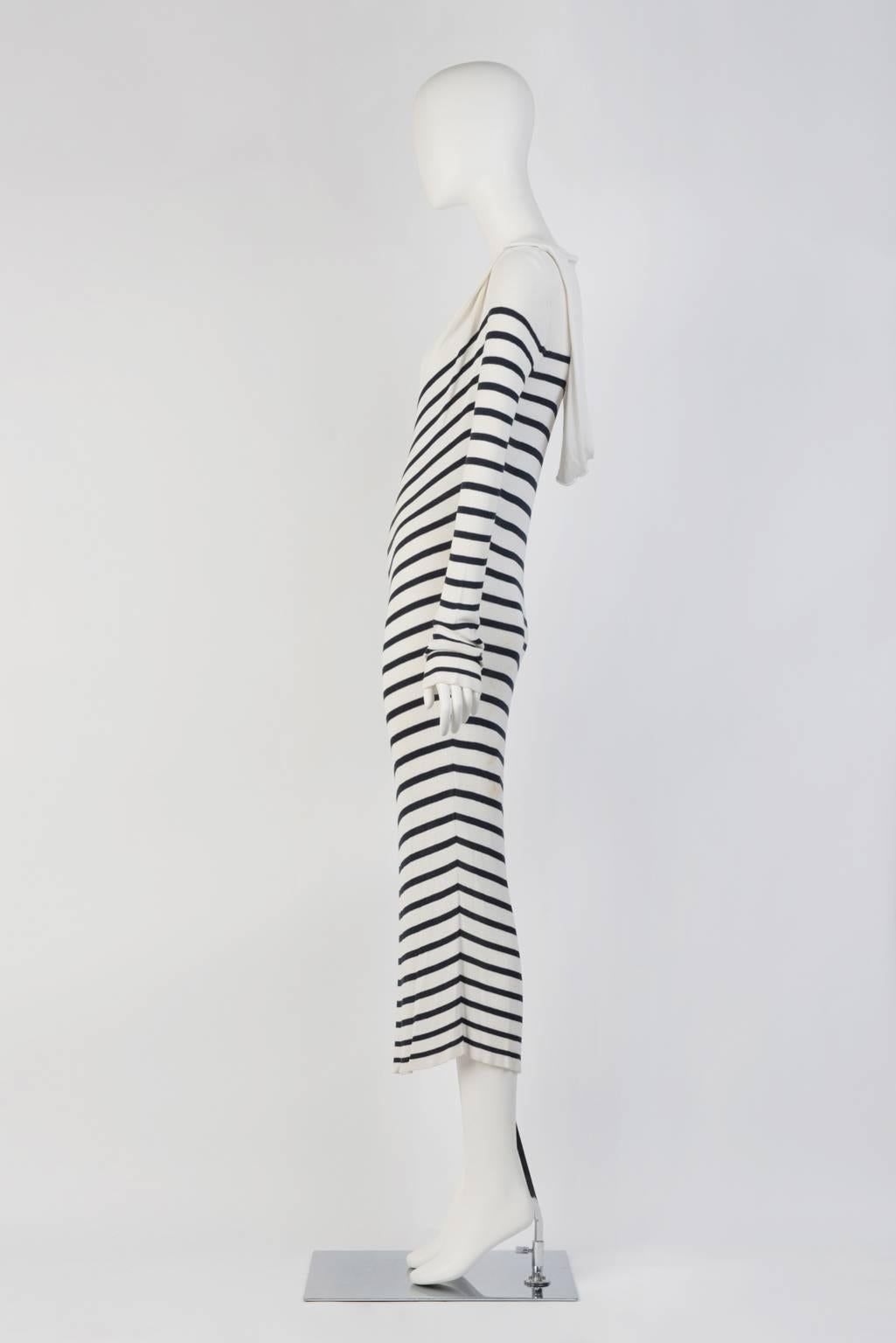 Classic lightweight maxi dress with hoodie in the French designer's signature breton stripe. 