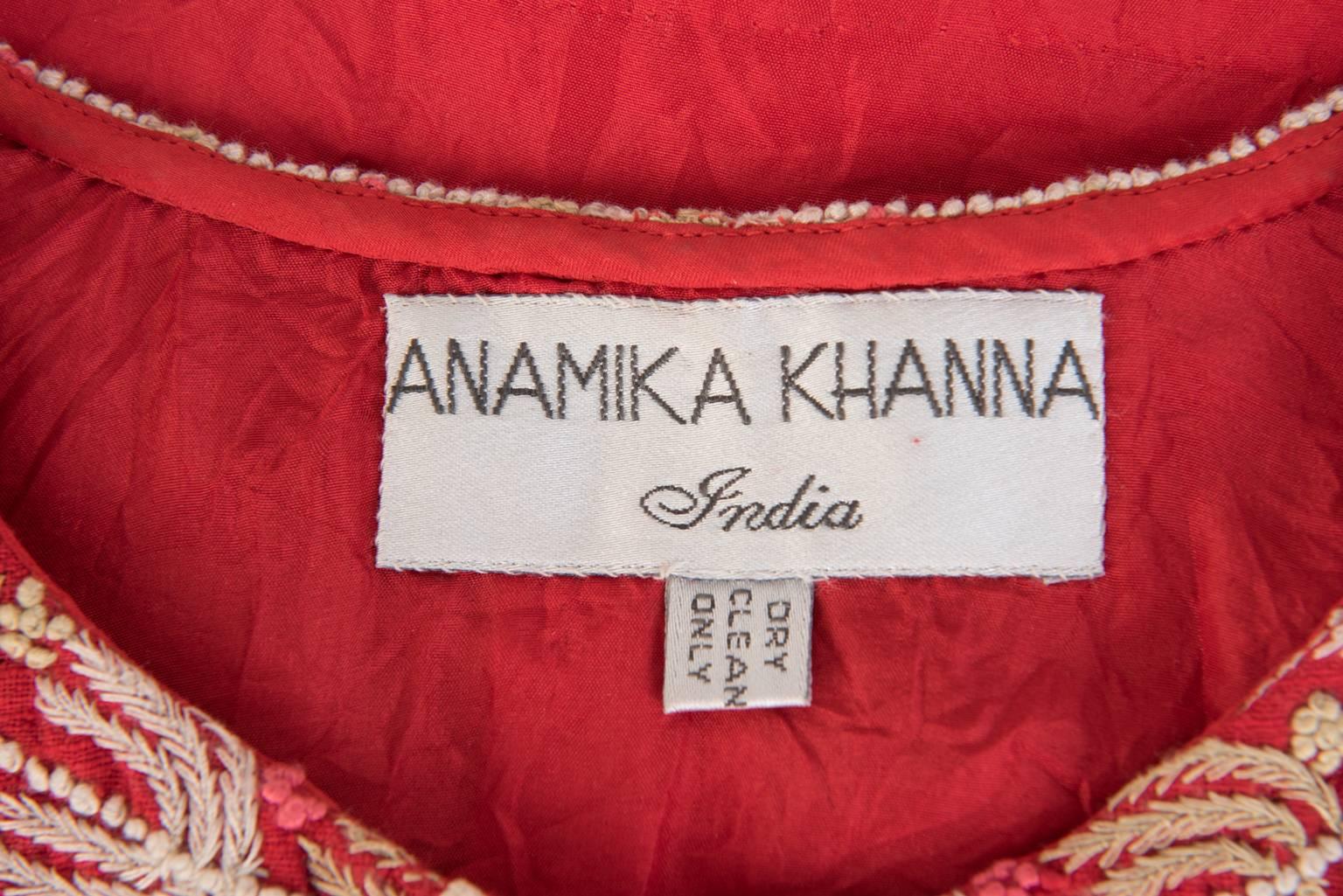 Women's Anamika Khanna Red Hand Embroidered Dress For Sale