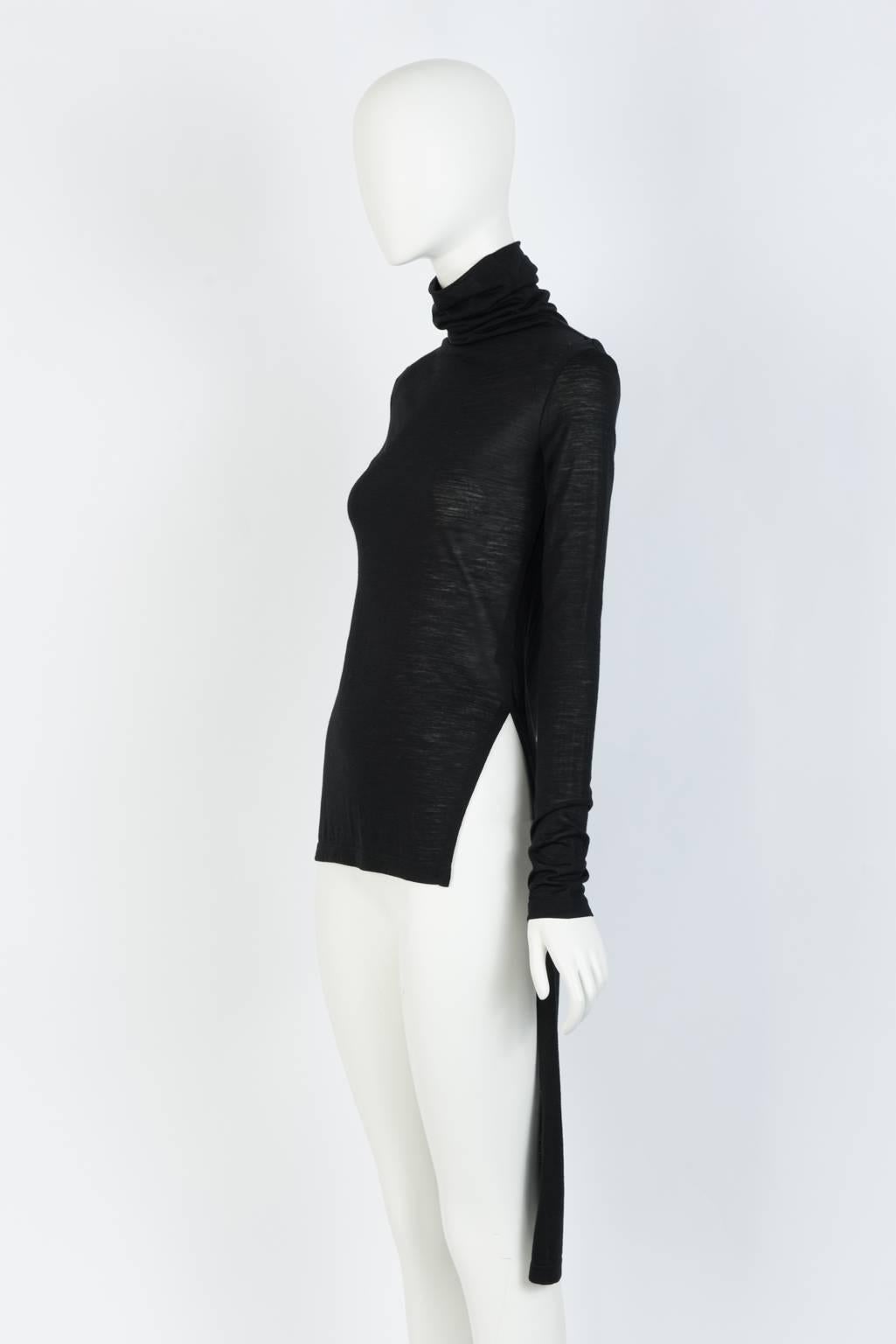 Ann Demeulemester Black turtleneck with knee length back panel  In New Condition For Sale In Xiamen, Fujian