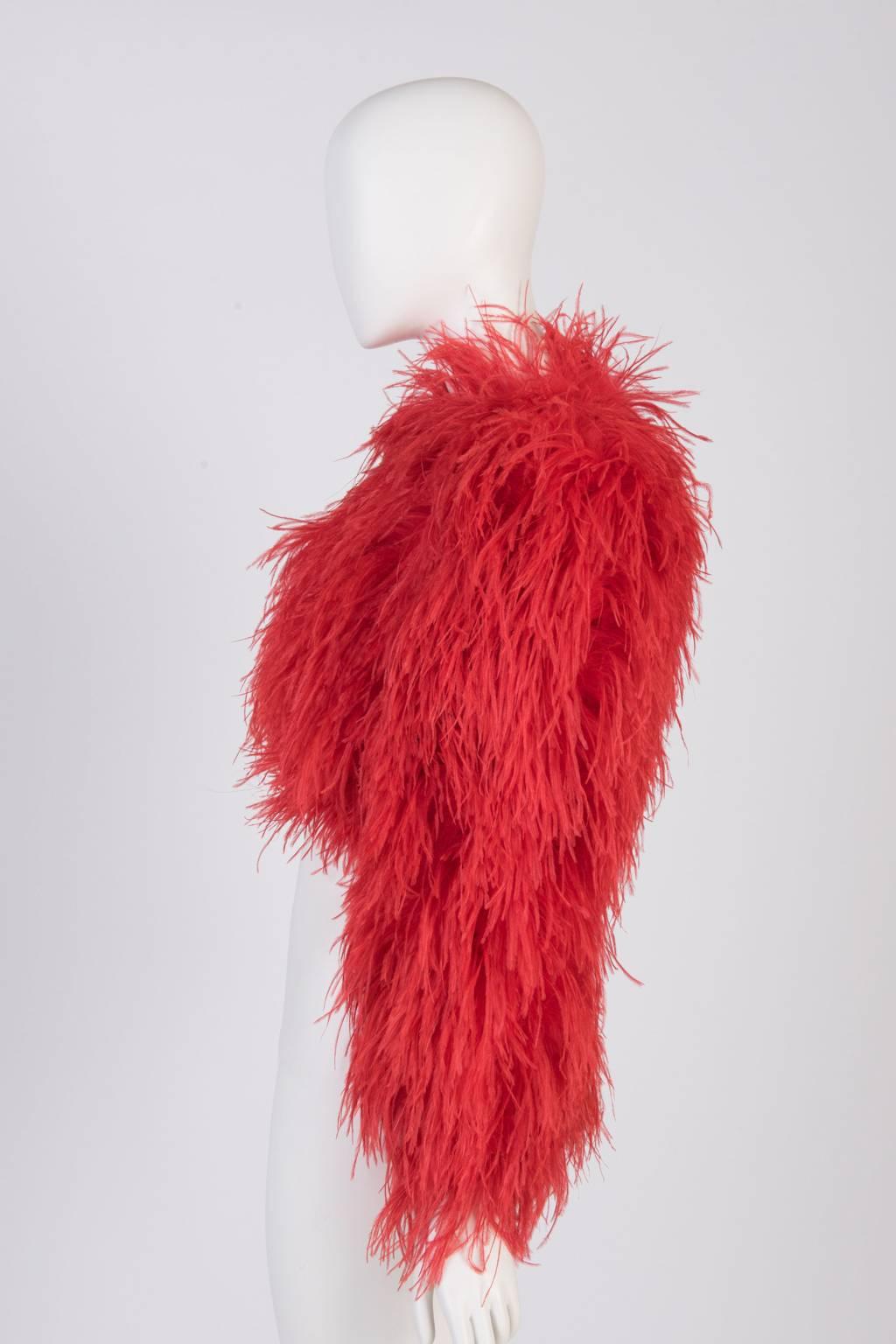 Red Back Street Cropped Ostrich Fur Jacket