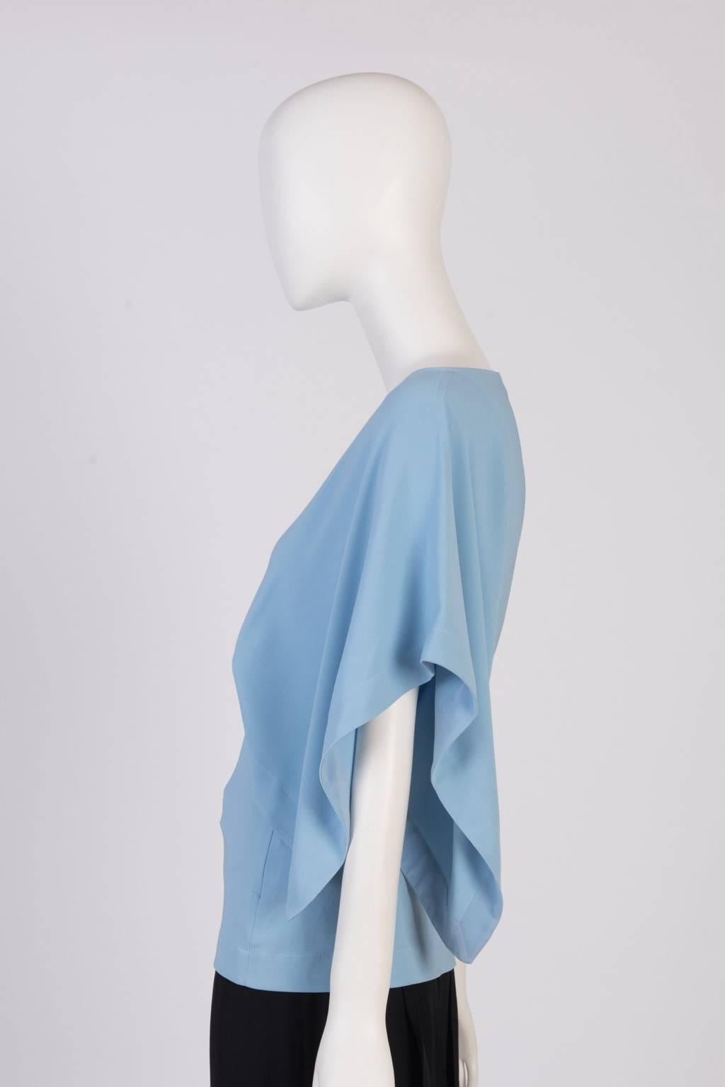 Vionnet Baby Blue Asymetrical One Sleeve Top In New Condition For Sale In Xiamen, Fujian