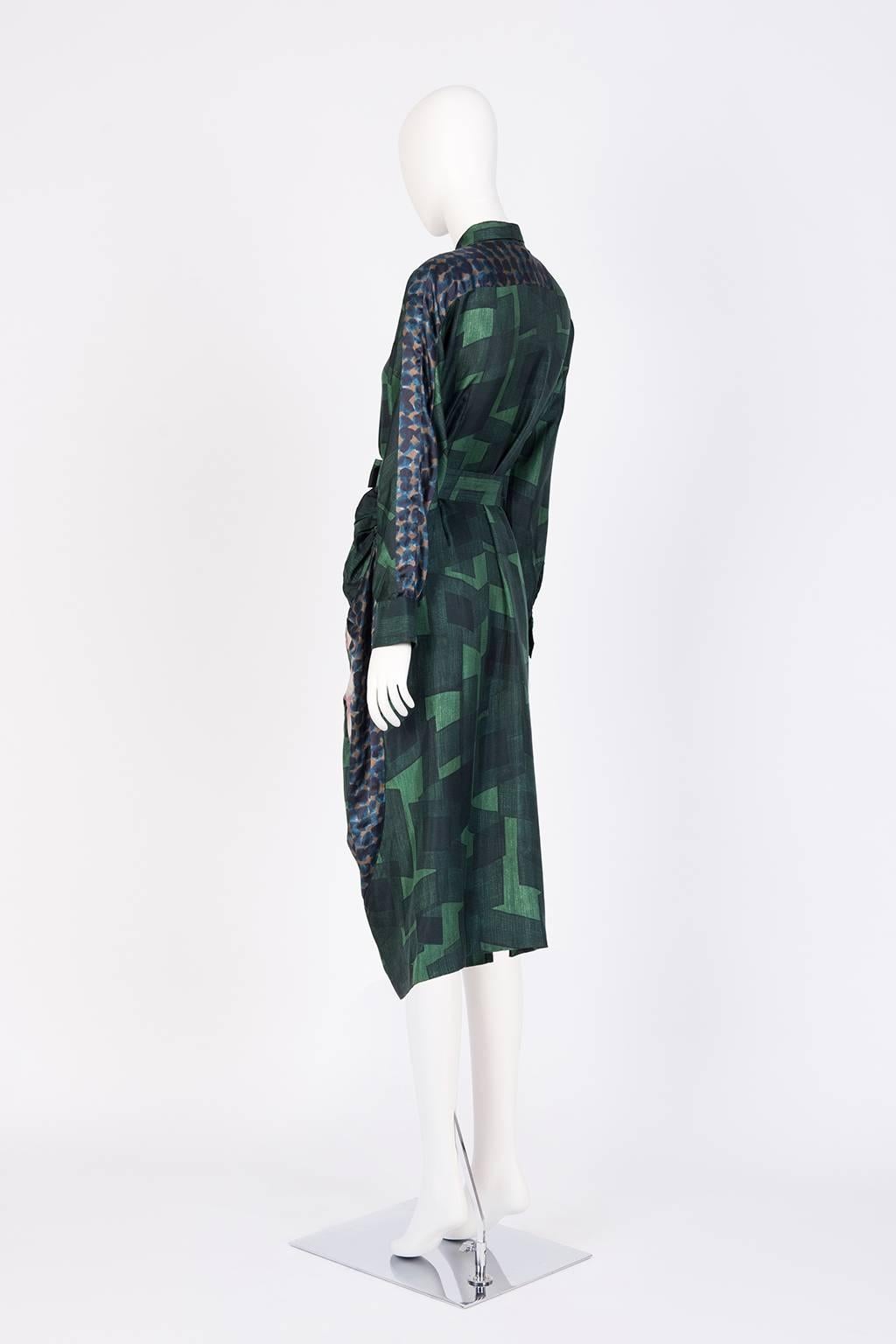 Dries Van Noten Asymmetric Silk Shirt Dress In Excellent Condition For Sale In Xiamen, Fujian