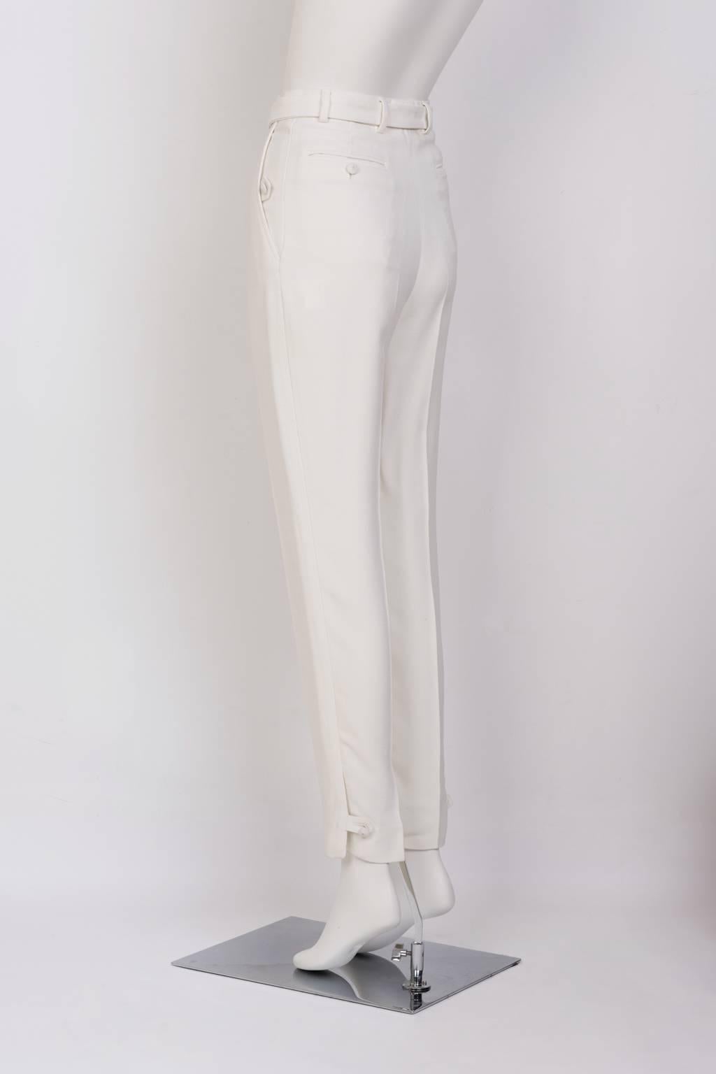 STEFANO PILATI For YSL White Crepe Trouser In Excellent Condition For Sale In Xiamen, Fujian