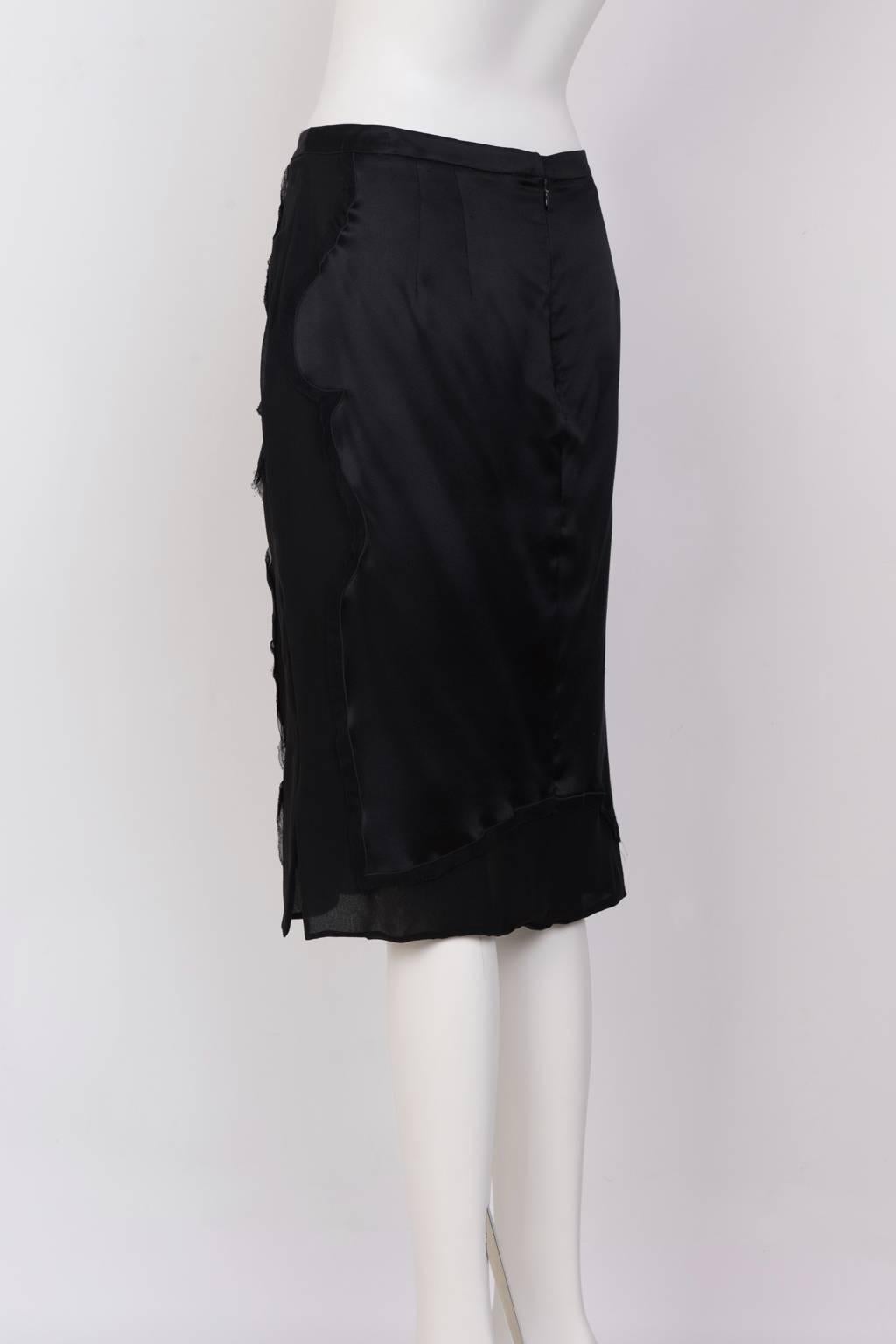Women's YVES SAINT LAURENT Pencil Skirt In Black Satin And Silk Crepe For Sale