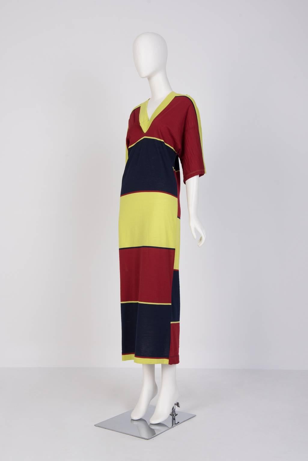 Multi color wool knit maxi dress with kimono sleeves from Vivienne Westwood Anglomania line.