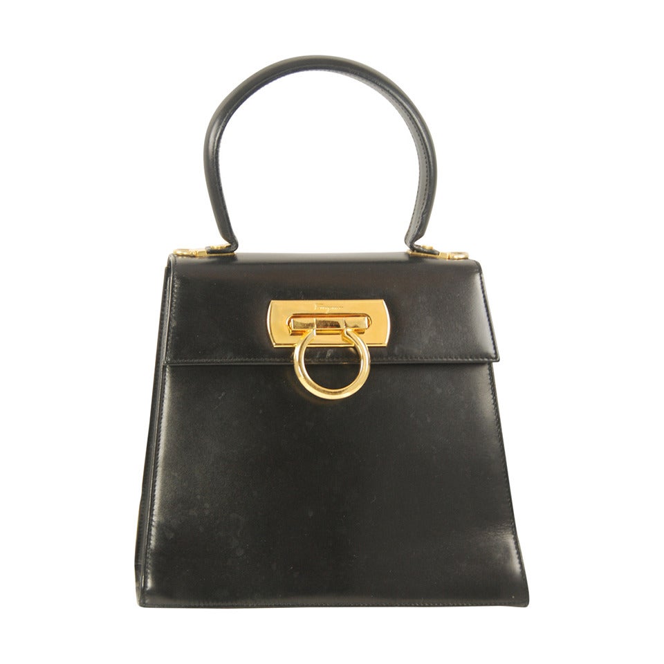 Classic Black Leather Ferragamo Handbag