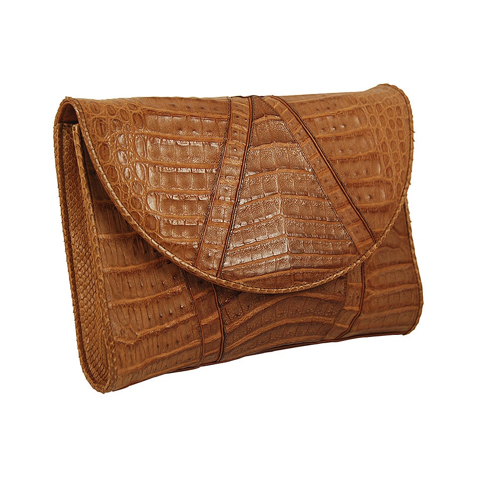 Susan Bennis/Warren Edwards Light Brown Crocodile Bag For Sale