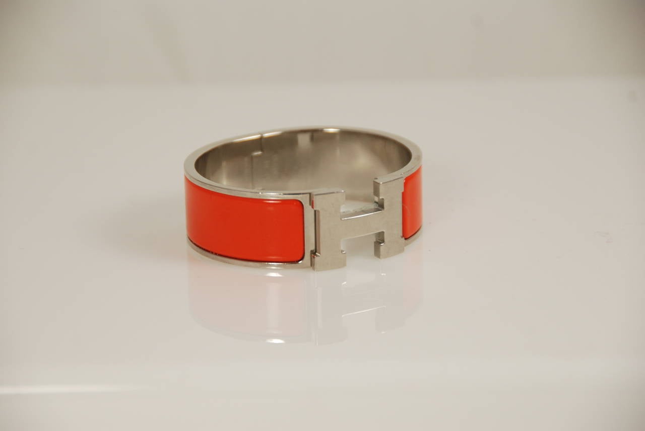 Orange Hermes Enamel Clic H Bracelet 1