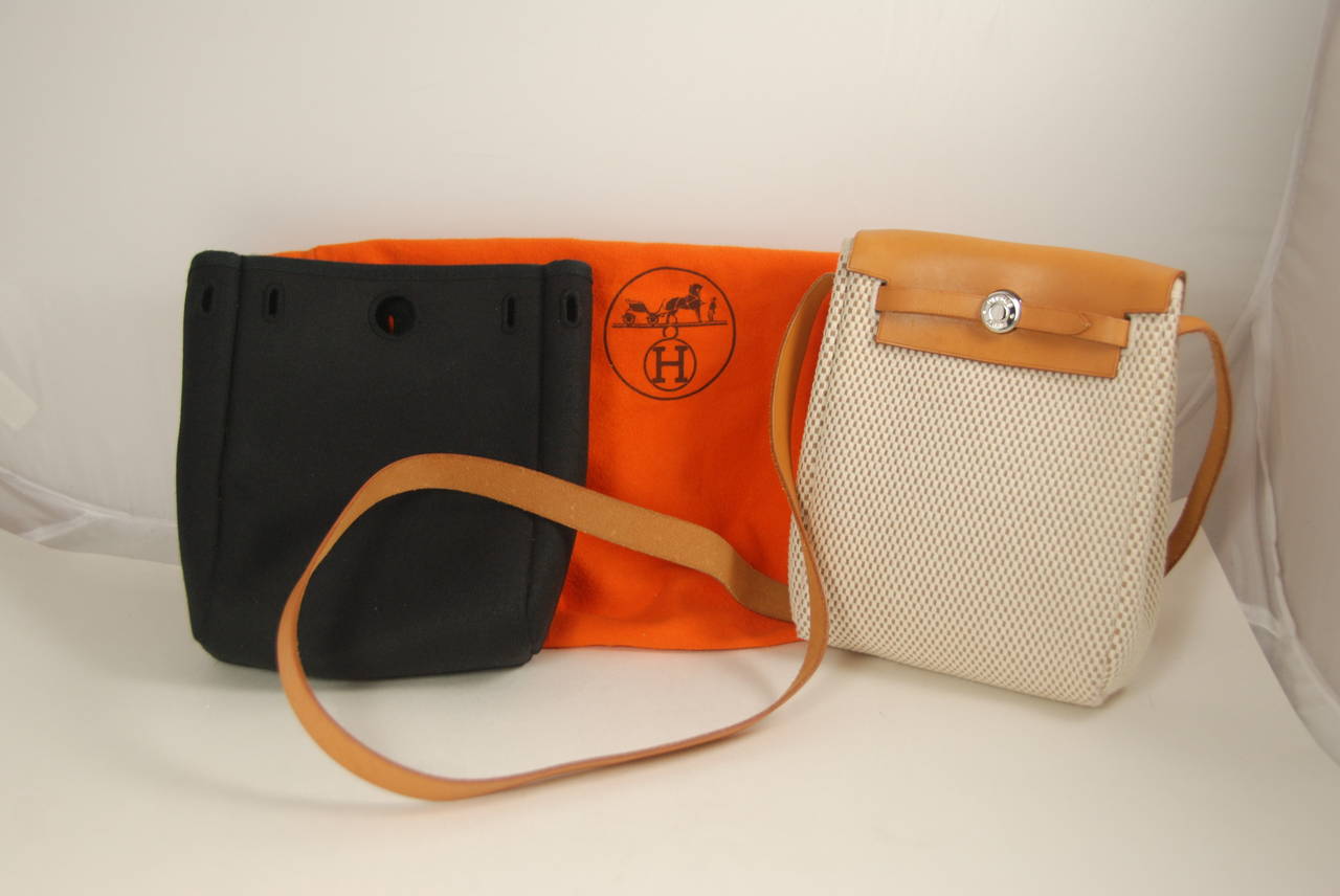 2005 Hermes Herbag in Vache Leather Tosca Canvas & Toile Officier 3