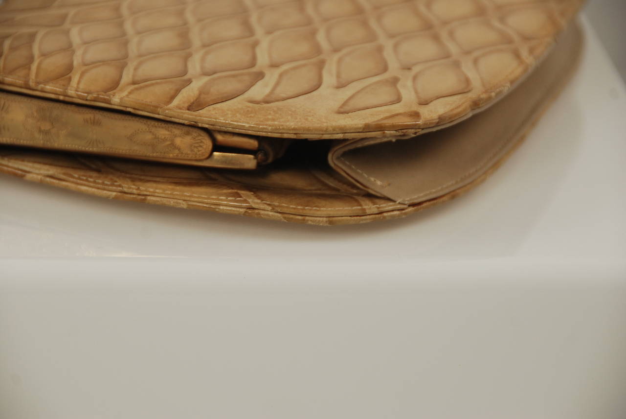 Vintage Koret Snakeskin Handbag with Ornate Frame For Sale 1