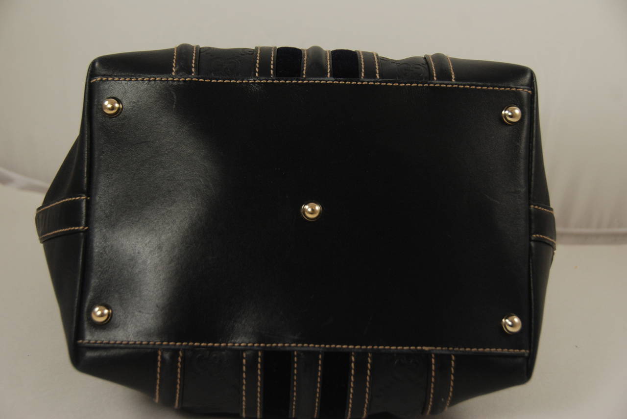 Gucci Embossed Navy Blue Leather Top Handle Handbag 1