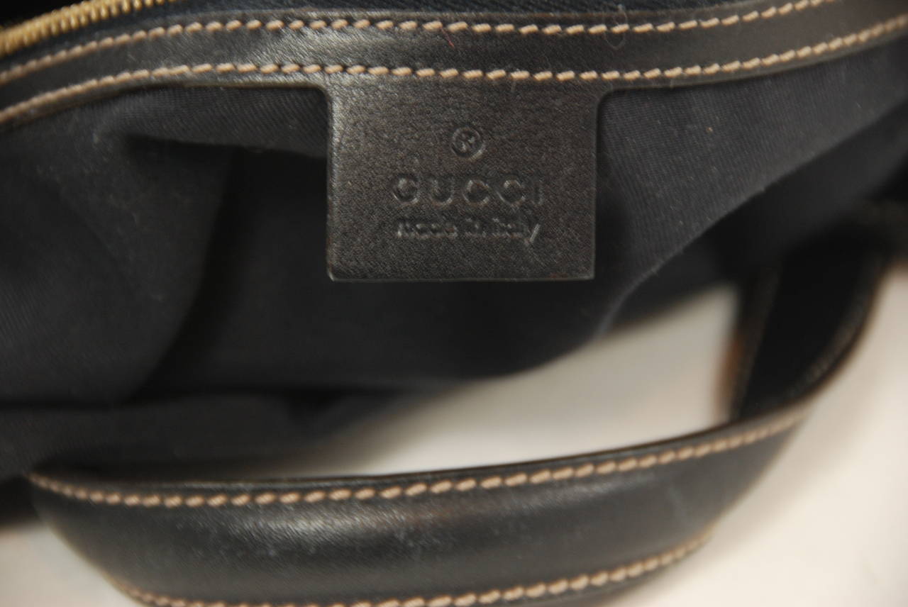 Gucci Embossed Navy Blue Leather Top Handle Handbag 2