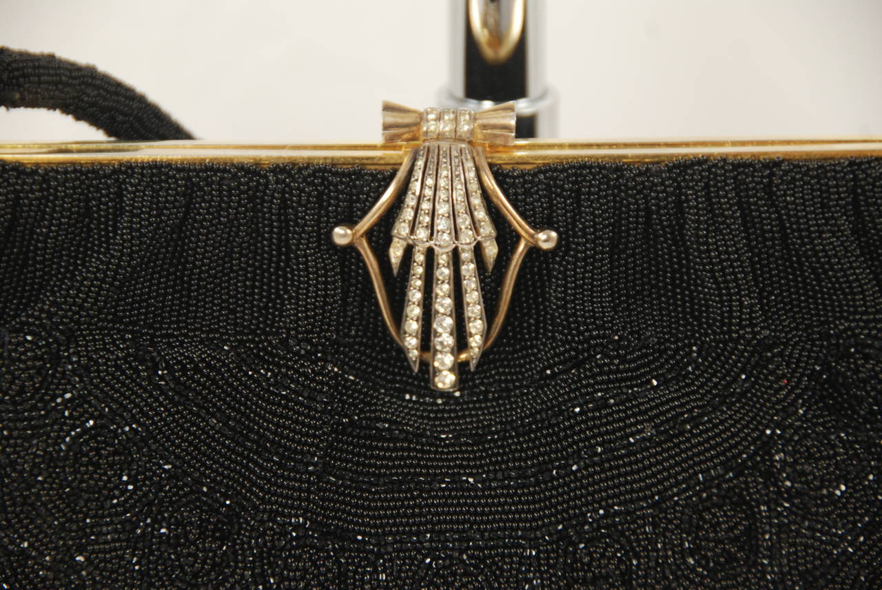 1950s Morabito Black Caviar Beaded Evening Bag In Excellent Condition For Sale In New York, NY