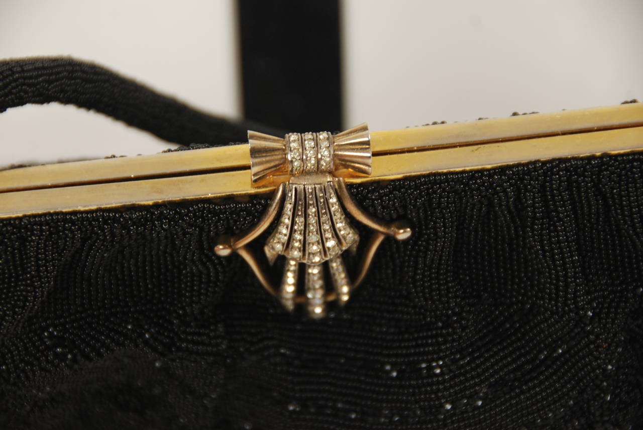 Women's 1950s Morabito Black Caviar Beaded Evening Bag For Sale