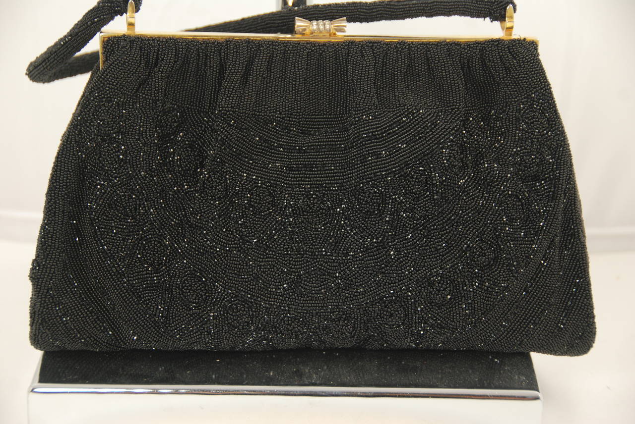 1950s Morabito Black Caviar Beaded Evening Bag For Sale 1