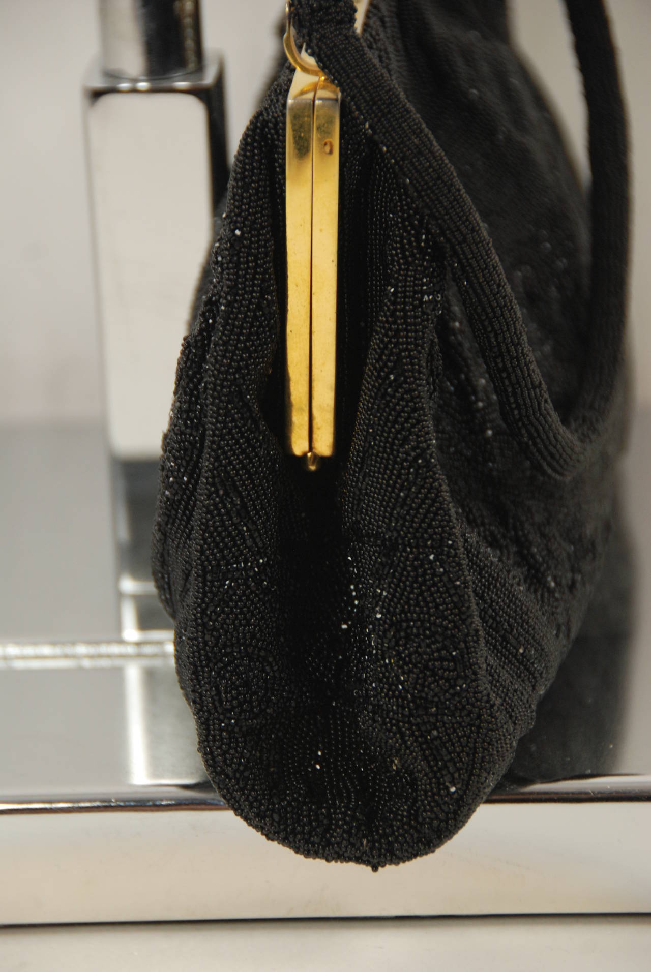1950s Morabito Black Caviar Beaded Evening Bag For Sale 3