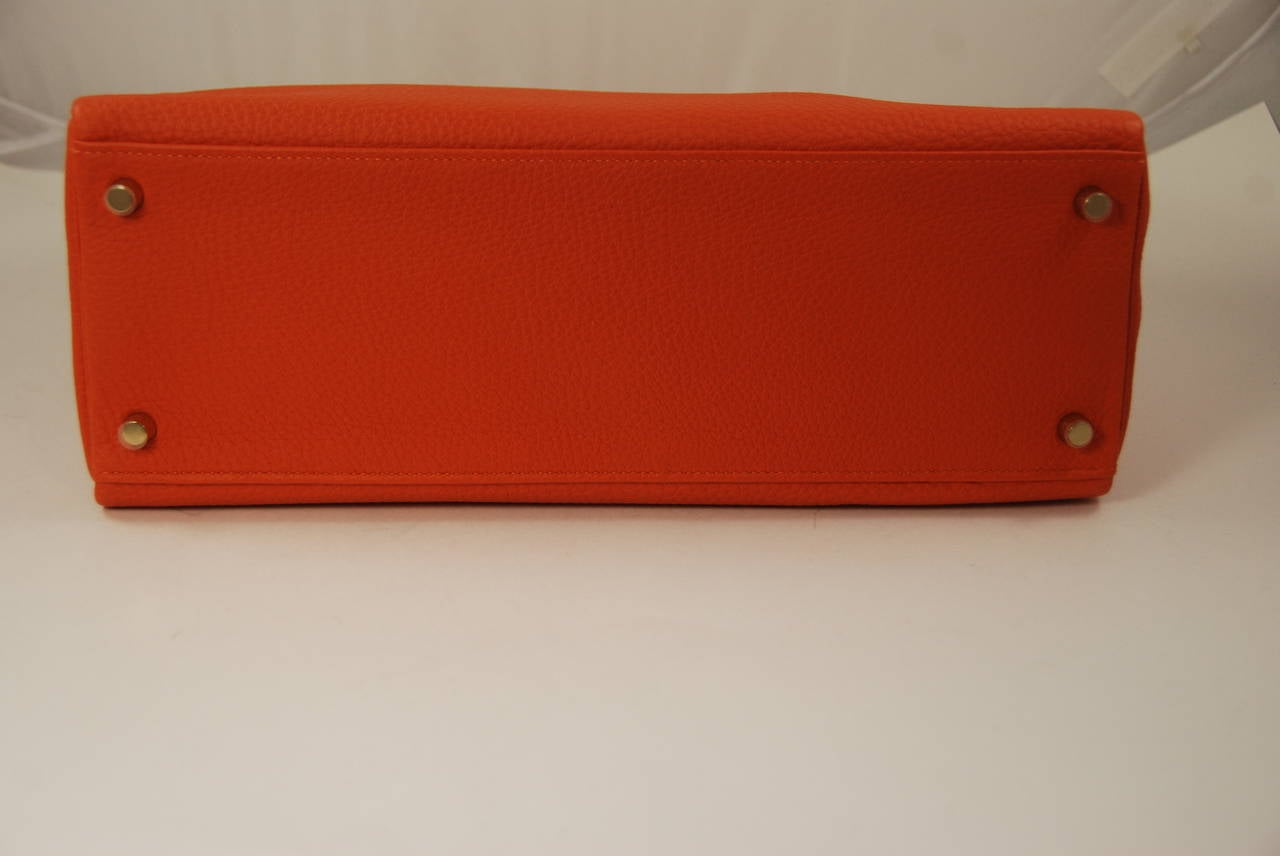 Women's 2014 Hermes 35 cm Orange Togo Leather Kelly Bag with Gold Hardware