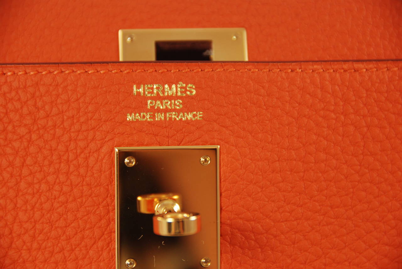 2014 Hermes 35 cm Orange Togo Leather Kelly Bag with Gold Hardware 3