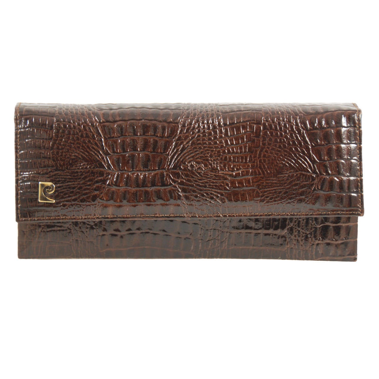 1970s Pierre Cardin Brown Alligator Clutch For Sale